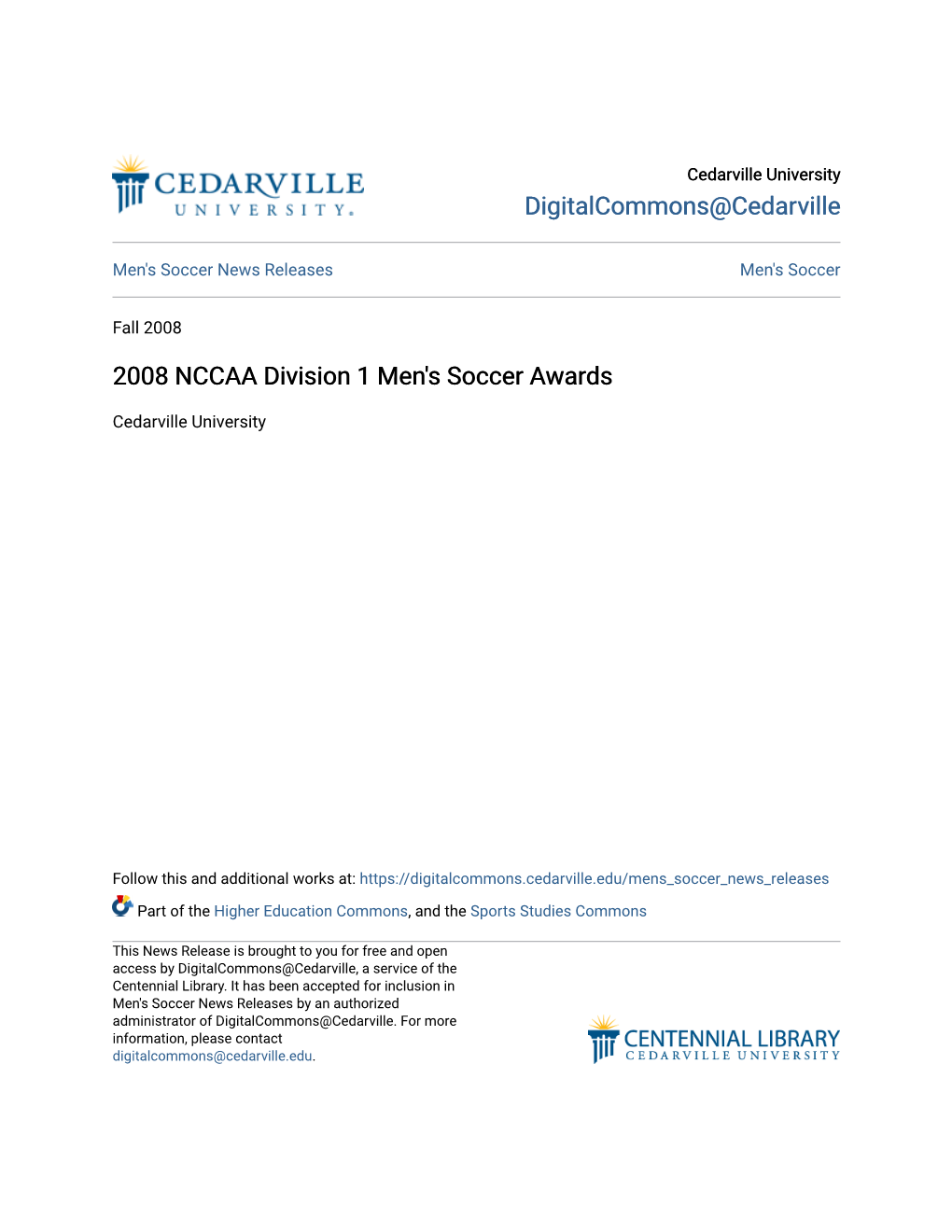 2008 NCCAA Division 1 Men's Soccer Awards