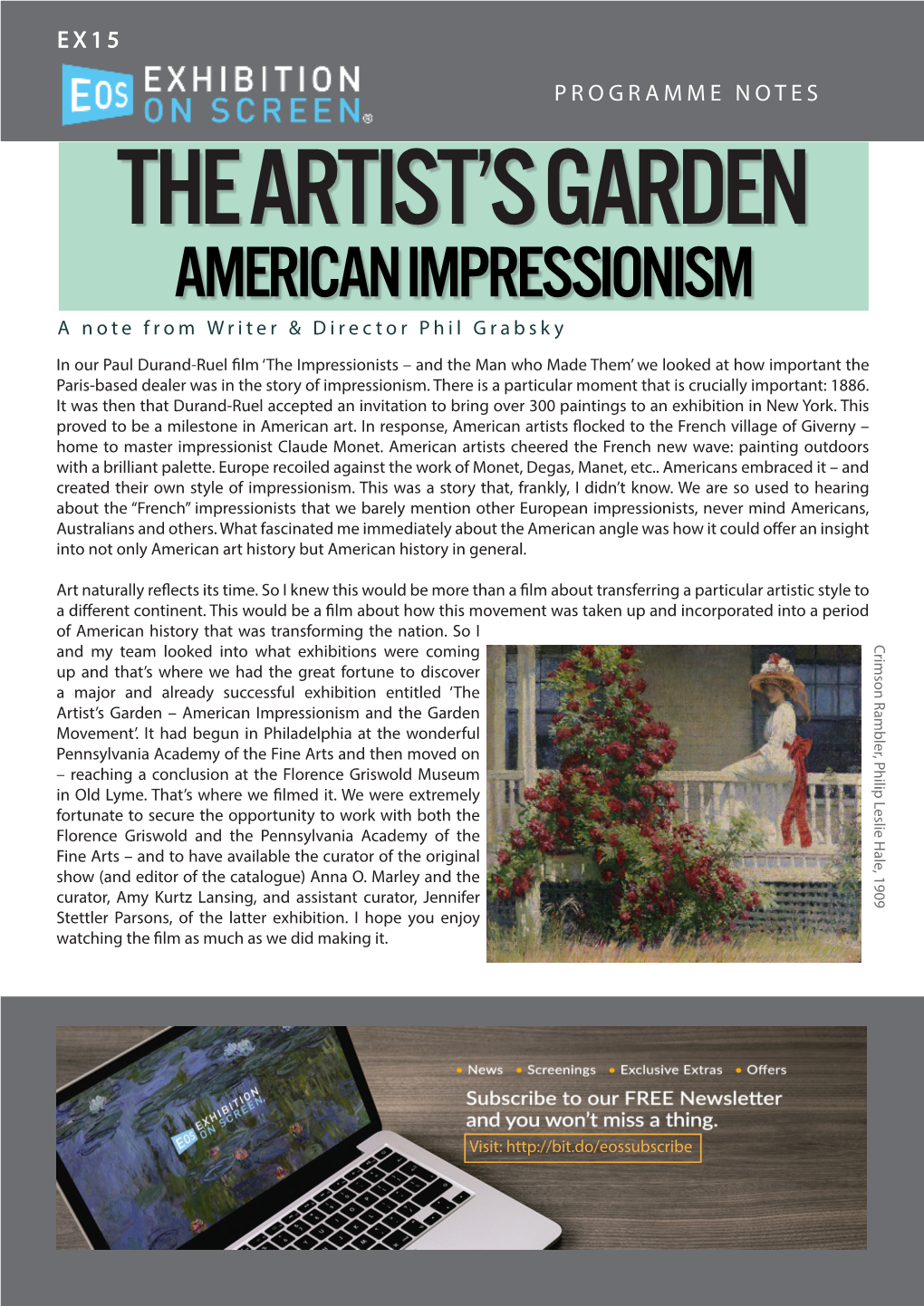 AMERICAN IMPRESSIONISM a Note from Writer & Director Phil Grabsky