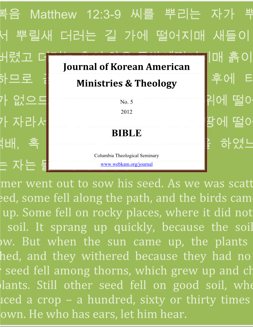 Journal of Korean American Ministries & Theology