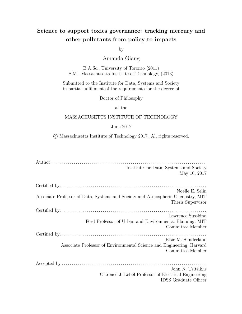 Science to Support Toxics Governance: Tracking Mercury and Other