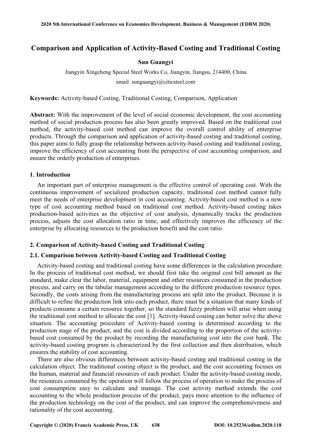 Comparison and Application of Activity-Based Costing and Traditional Costing