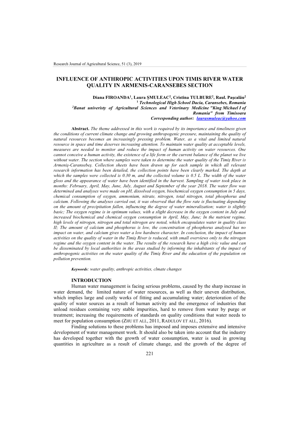 Influence of Anthropic Activities Upon Timis River Water Quality in Armenis-Caransebes Section