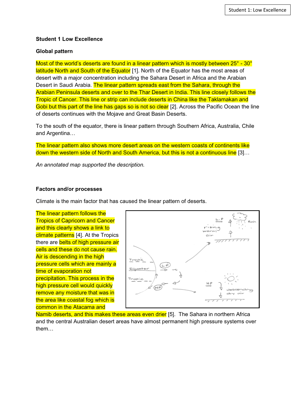 Student 1 Low Excellence Global Pattern Most of the World's Deserts