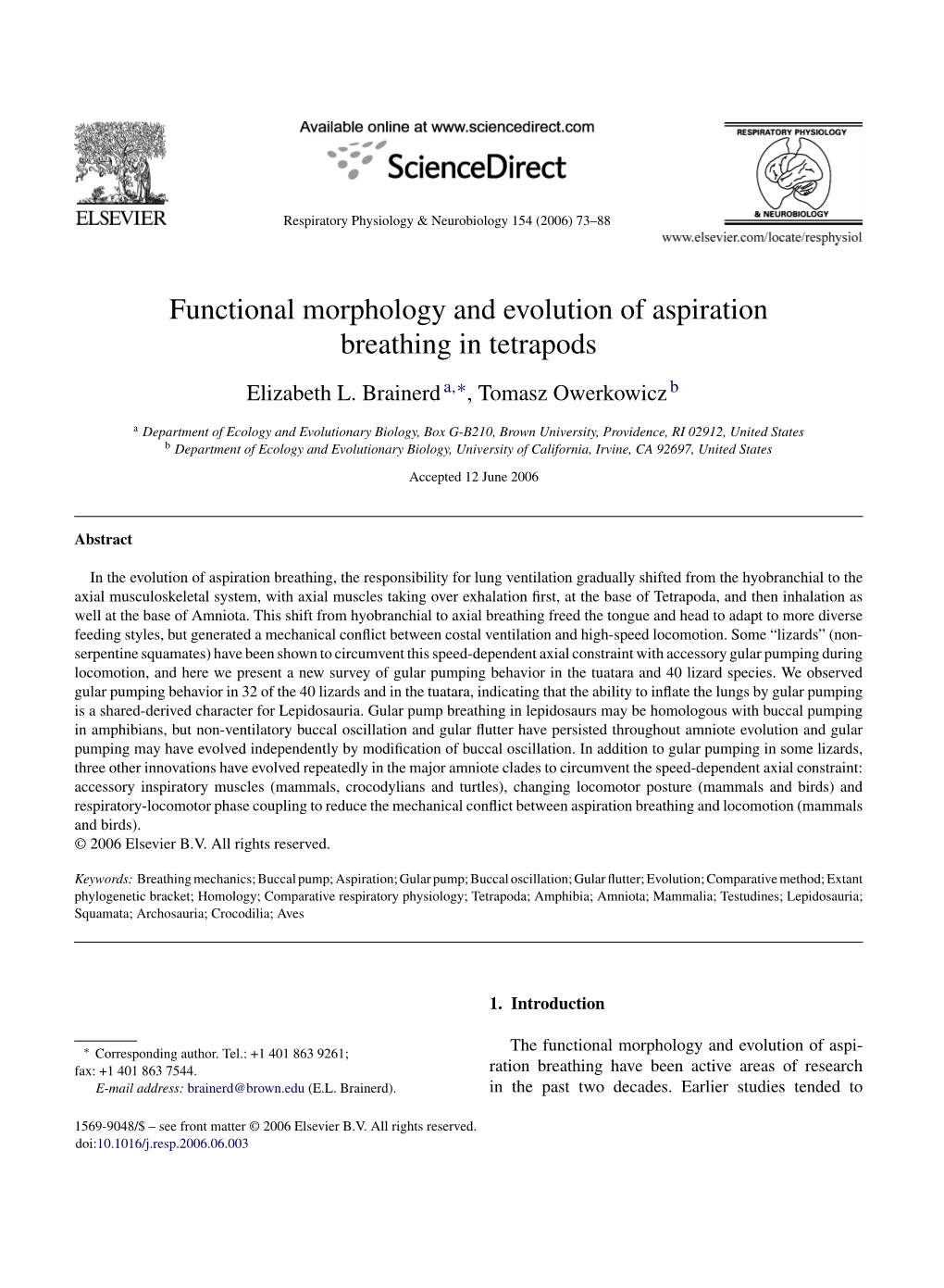 Functional Morphology and Evolution of Aspiration Breathing in Tetrapods