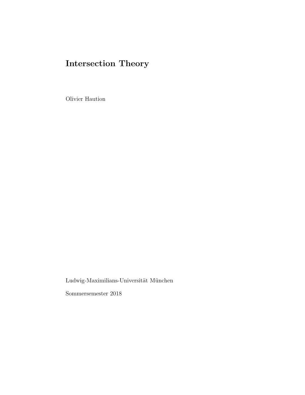 Intersection Theory