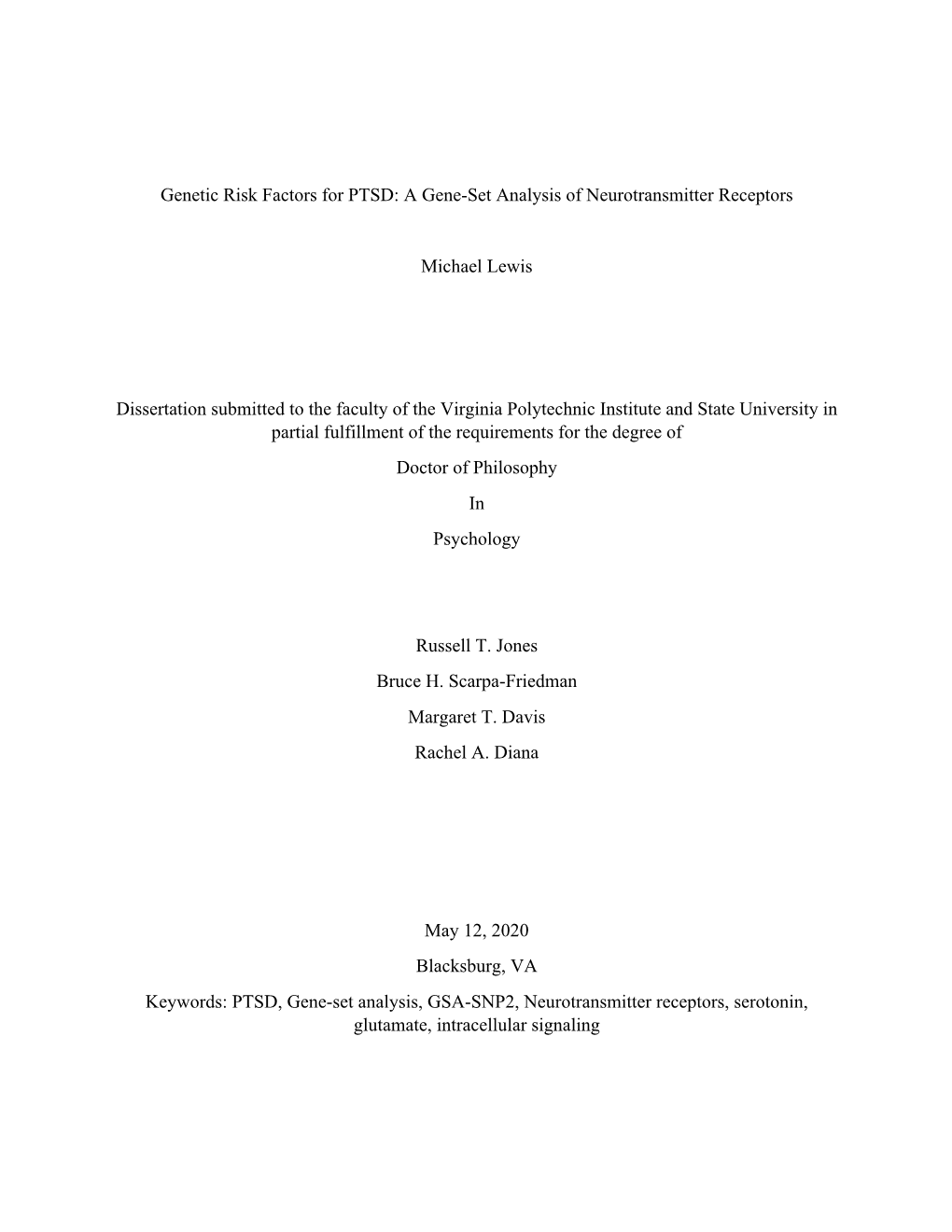 Genetic Risk Factors for PTSD: a Gene-Set Analysis of Neurotransmitter Receptors