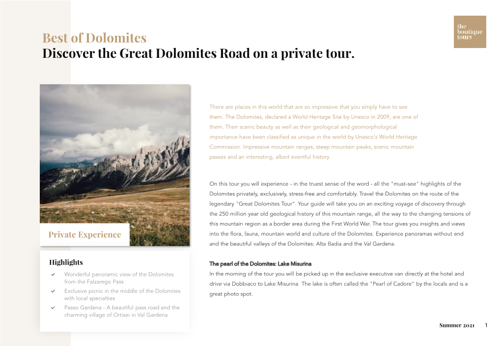 Best of Dolomites Discover the Great Dolomites Road on a Private Tour