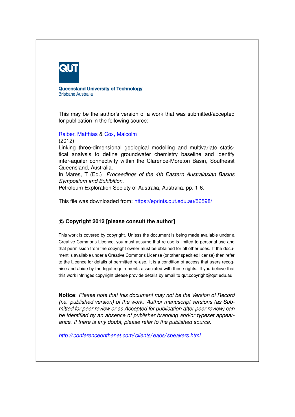 Linking Three-Dimensional Geological Modelling and Multivariate Statistical Analysis to Define Groundwater Chemistry Baseline and Identify Inter-Aquifer Connectivity Within the Clarence