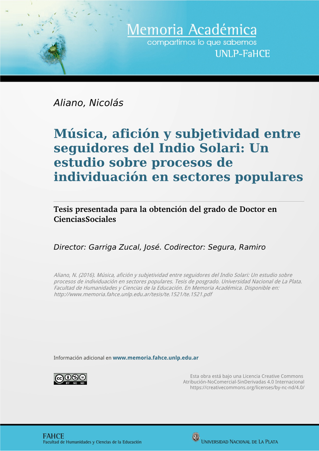 Música, Afición Y Subjetividad Entre Seguidores Del Indio Solari: Un Estudio Sobre Procesos De Individuación En Sectores Populares