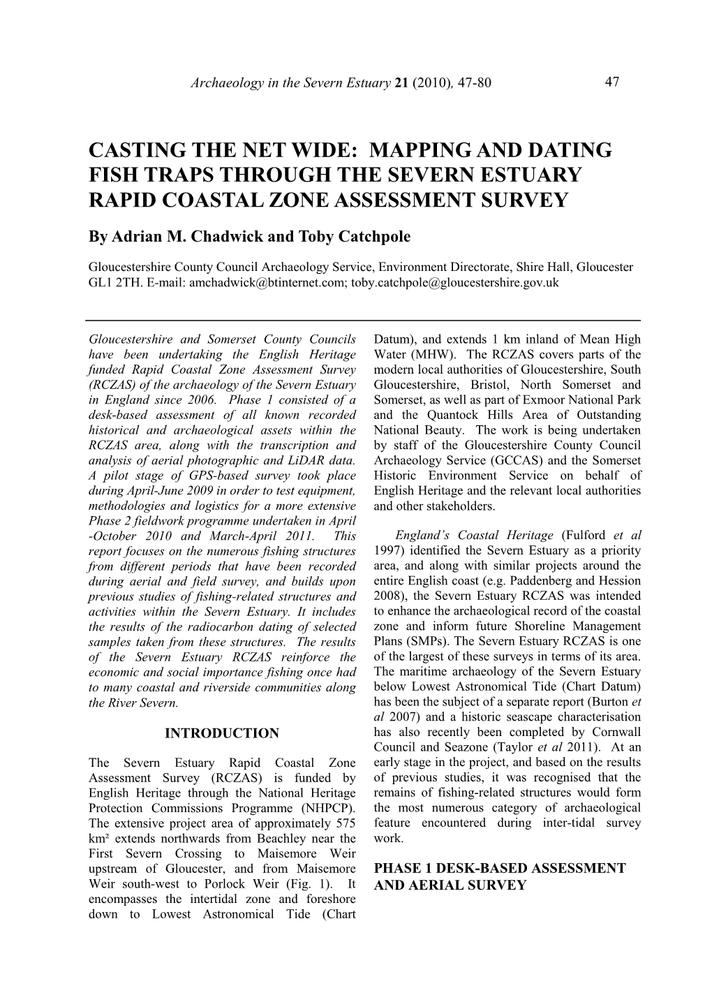 Casting the Net Wide: Mapping and Dating Fish Traps Through the Severn Estuary Rapid Coastal Zone Assessment Survey