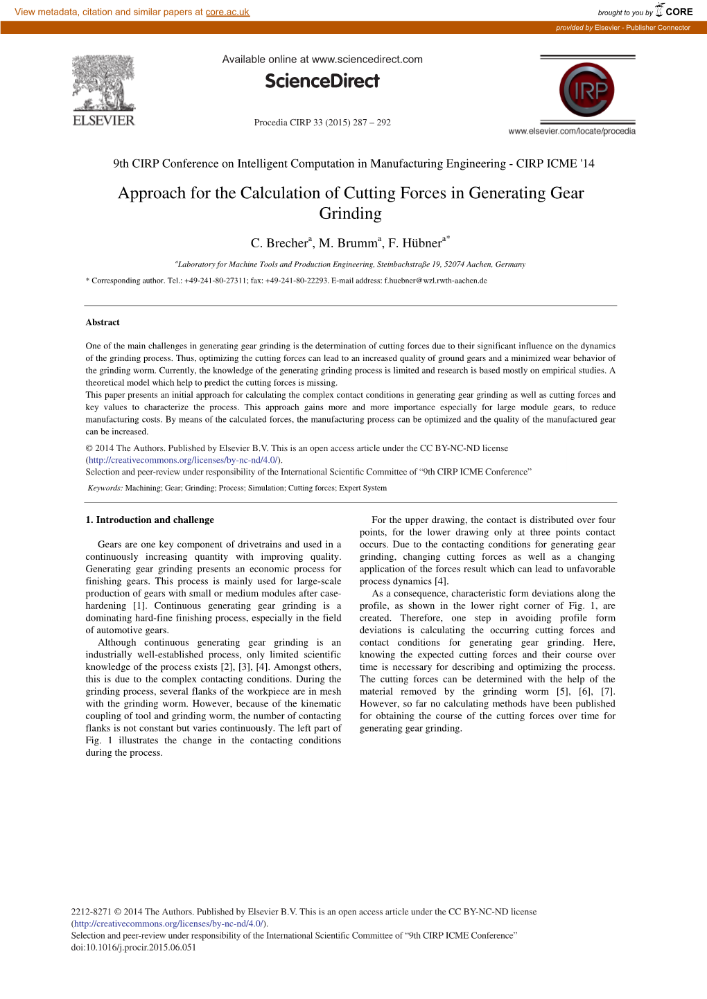 Approach for the Calculation of Cutting Forces in Generating Gear Grinding