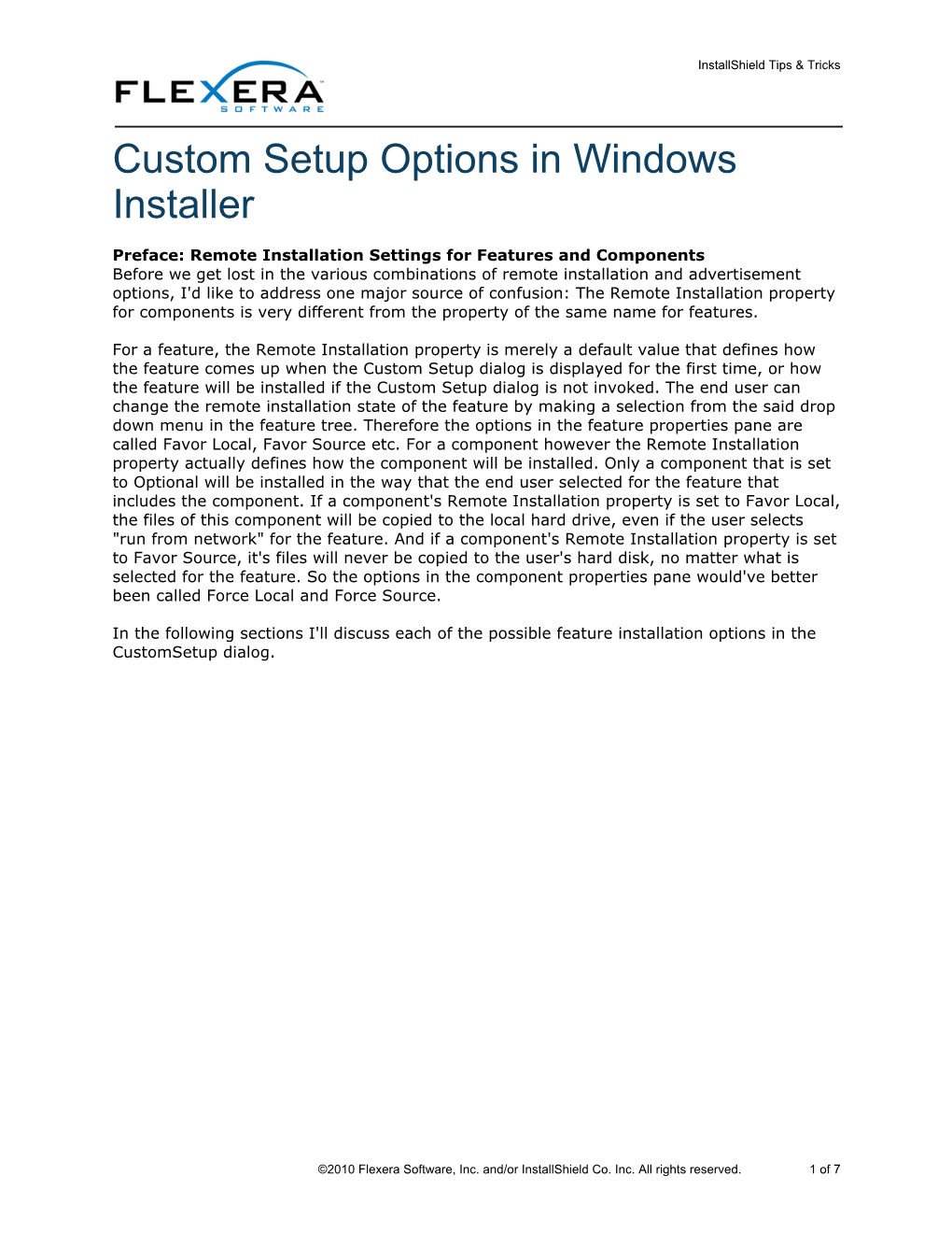 Custom Setup Options in Windows Installer