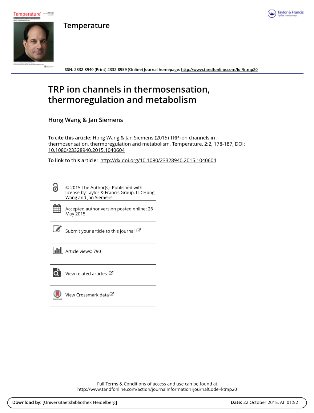 TRP Ion Channels in Thermosensation, Thermoregulation and Metabolism