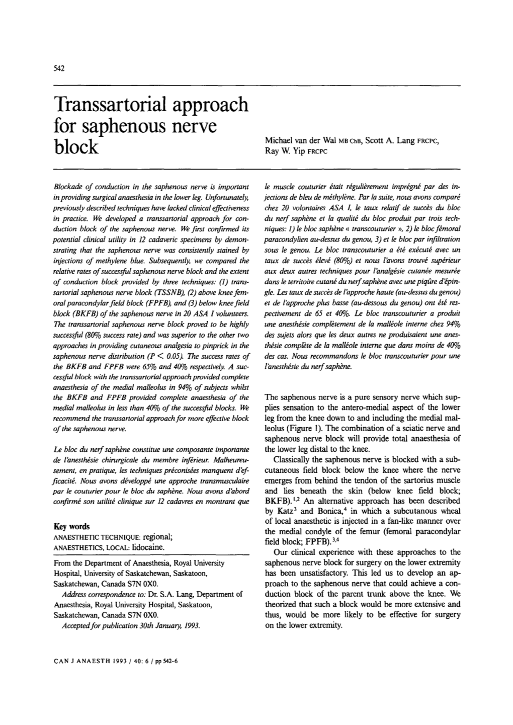 Transsartorial Approach for Saphenous Nerve Block