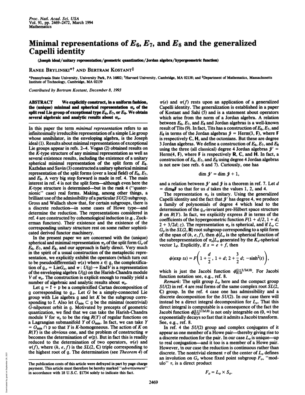 Minimal Representations of E6, E7, and E8 and the Generalized Capelli