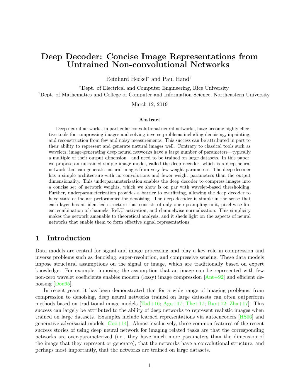 Deep Decoder: Concise Image Representations from Untrained Non-Convolutional Networks