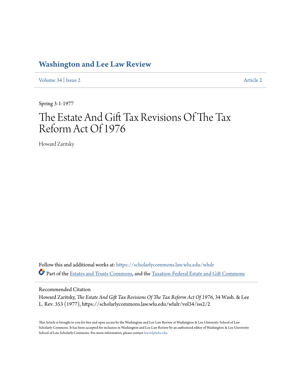 The Estate and Gift Tax Revisions of the Tax Reform Act of 1976