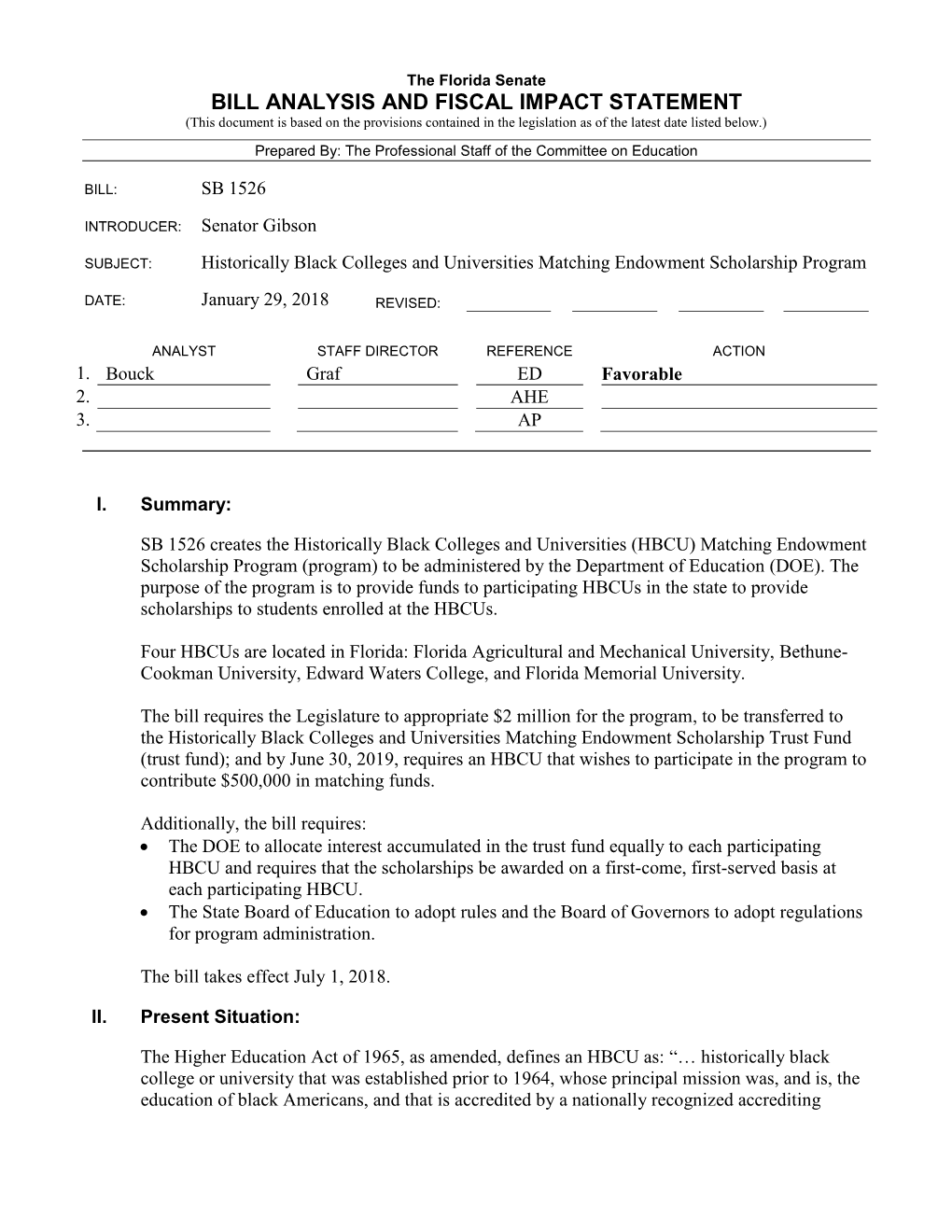 Bill Analysis and Fiscal Impact Statement