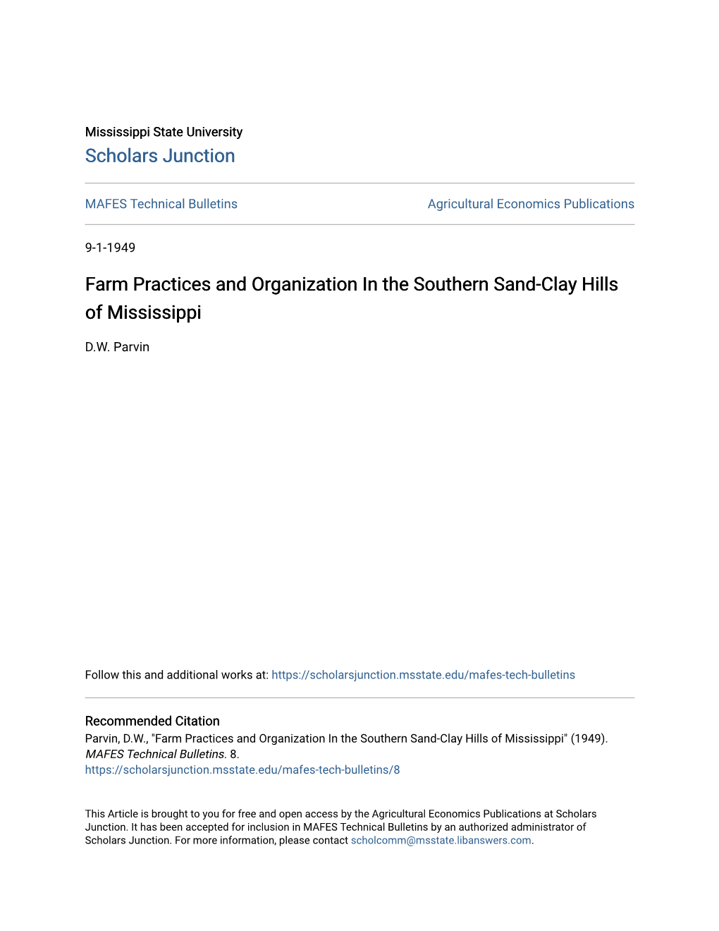 Farm Practices and Organization in the Southern Sand-Clay Hills of Mississippi