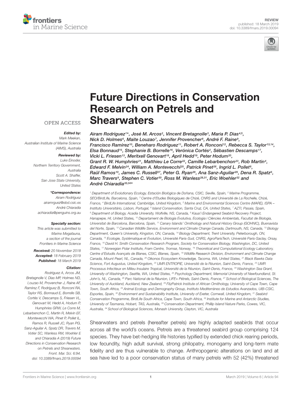 Future Directions in Conservation Research on Petrels and Shearwaters