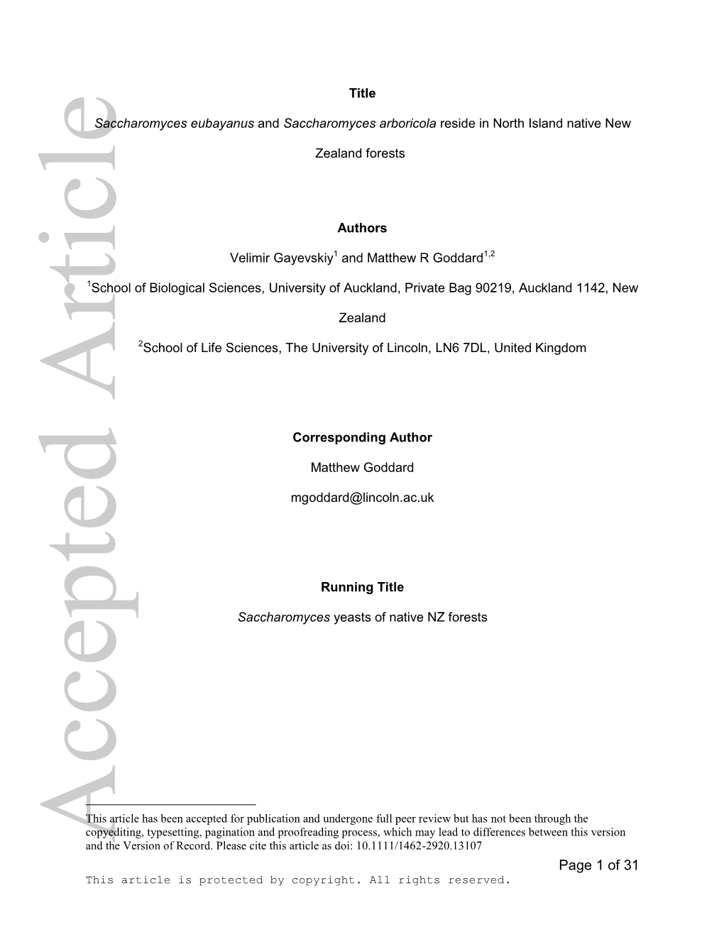 Saccharomyces Eubayanus and Saccharomyces Arboricola Reside in North Island Native New