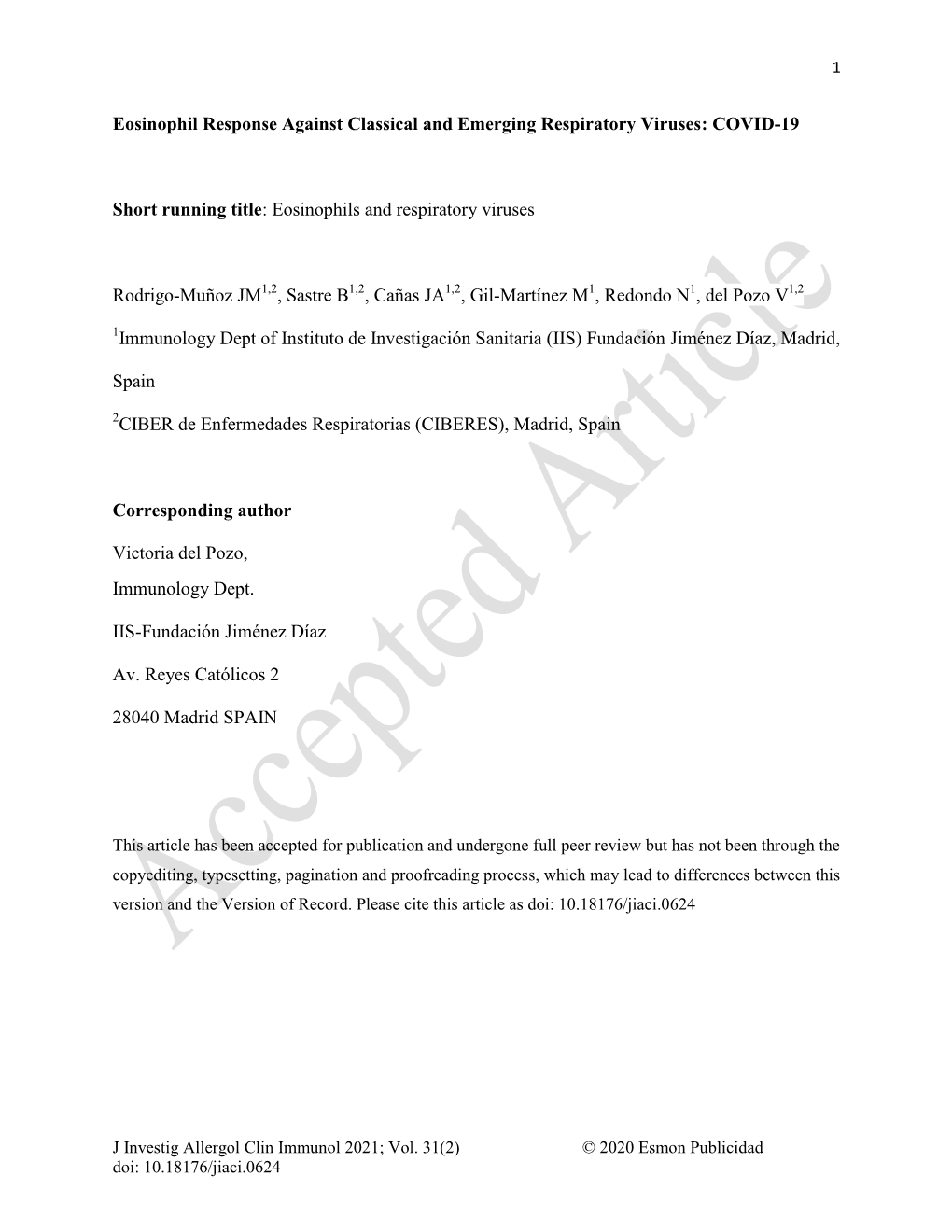 COVID-19 Short Running Title: Eosinophils and Respiratory Viruses