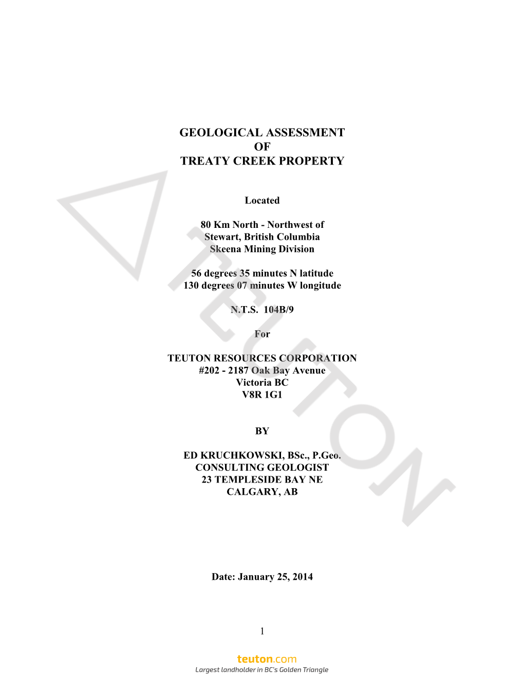 Geological Assessment of Treaty Creek Property