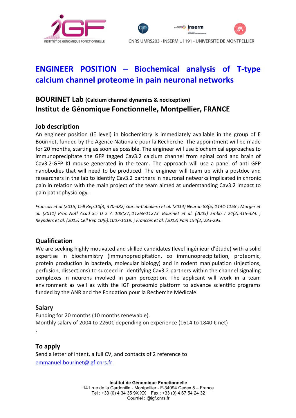 ENGINEER POSITION Biochemical Analysis of T-Type Calcium Channel Proteome in Pain Neuronal