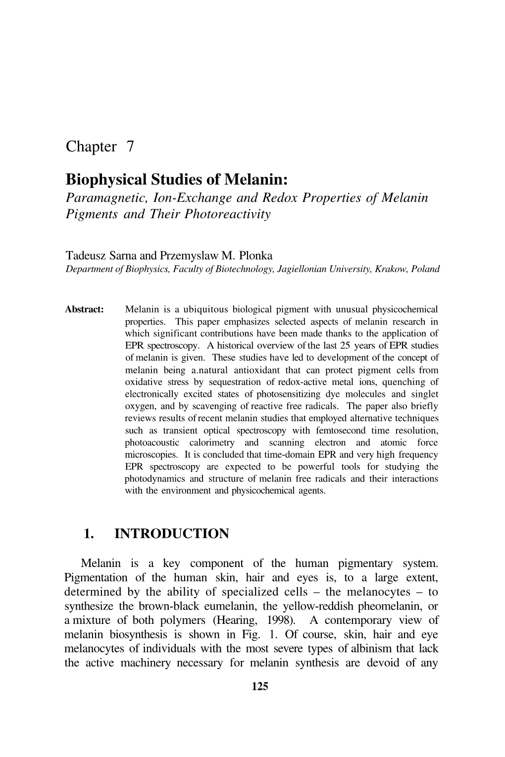 Chapter 7 Biophysical Studies of Melanin