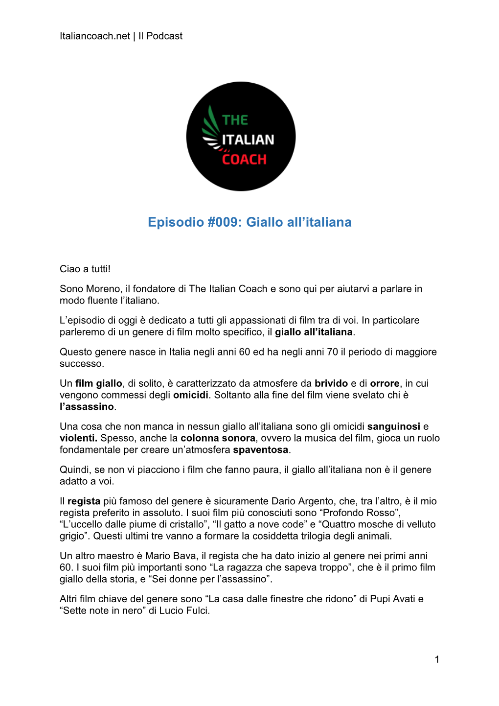 Episodio #009: Giallo All'italiana