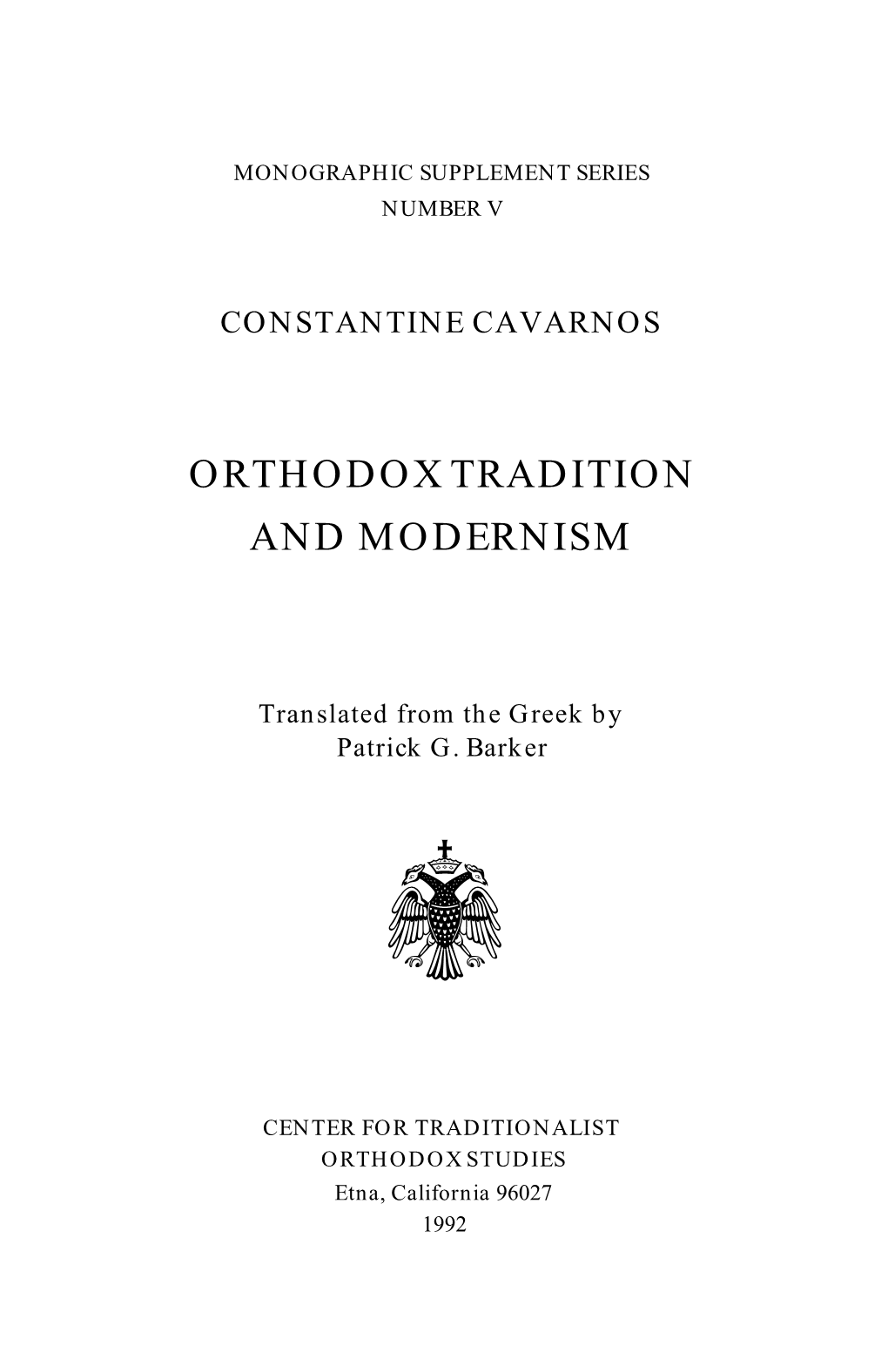 Orthodox Tradition and Modernism