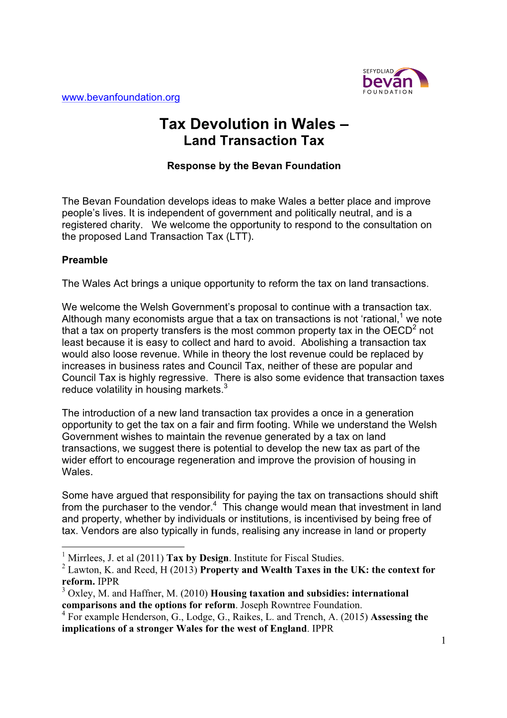 Tax Devolution in Wales – Land Transaction Tax