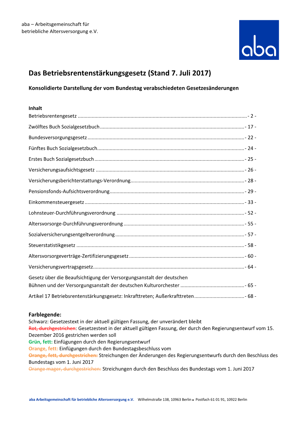 Aba Arbeitshilfe Betriebsrentenstärkungsgesetz