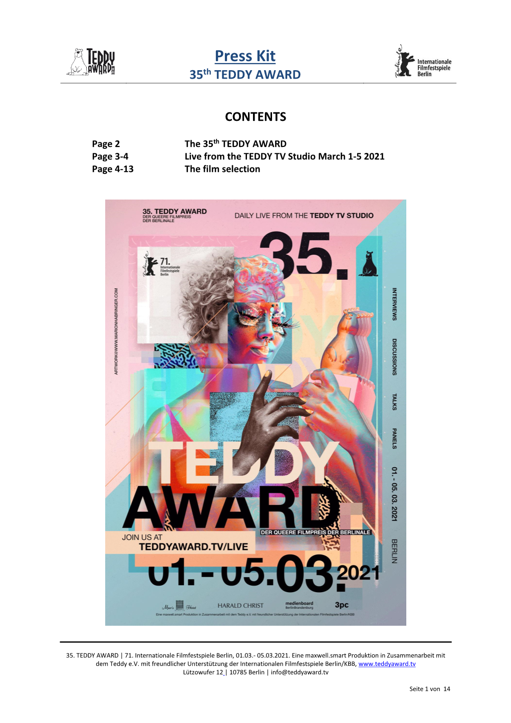 Press Kit 35Th TEDDY AWARD