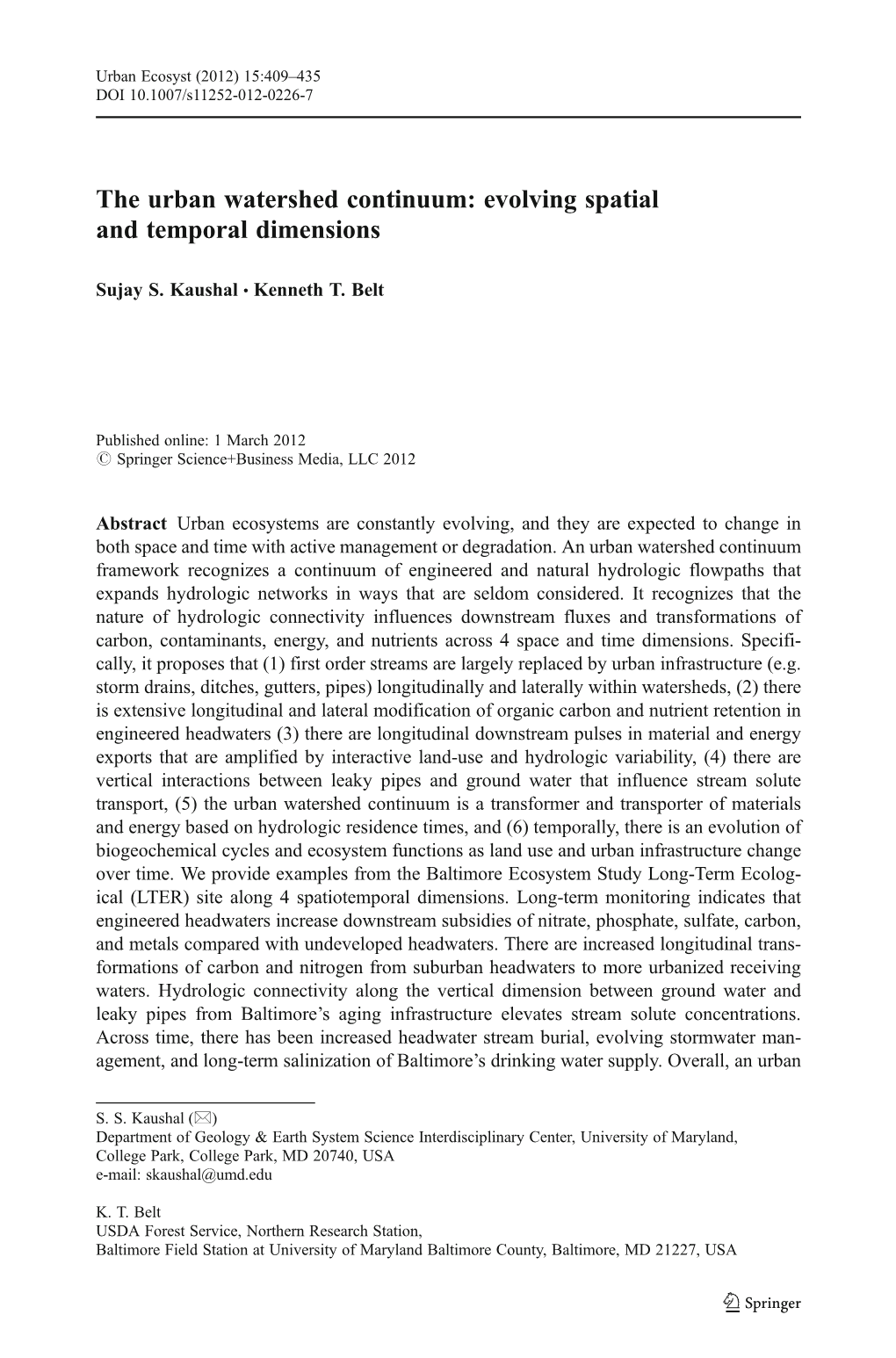 The Urban Watershed Continuum: Evolving Spatial and Temporal Dimensions