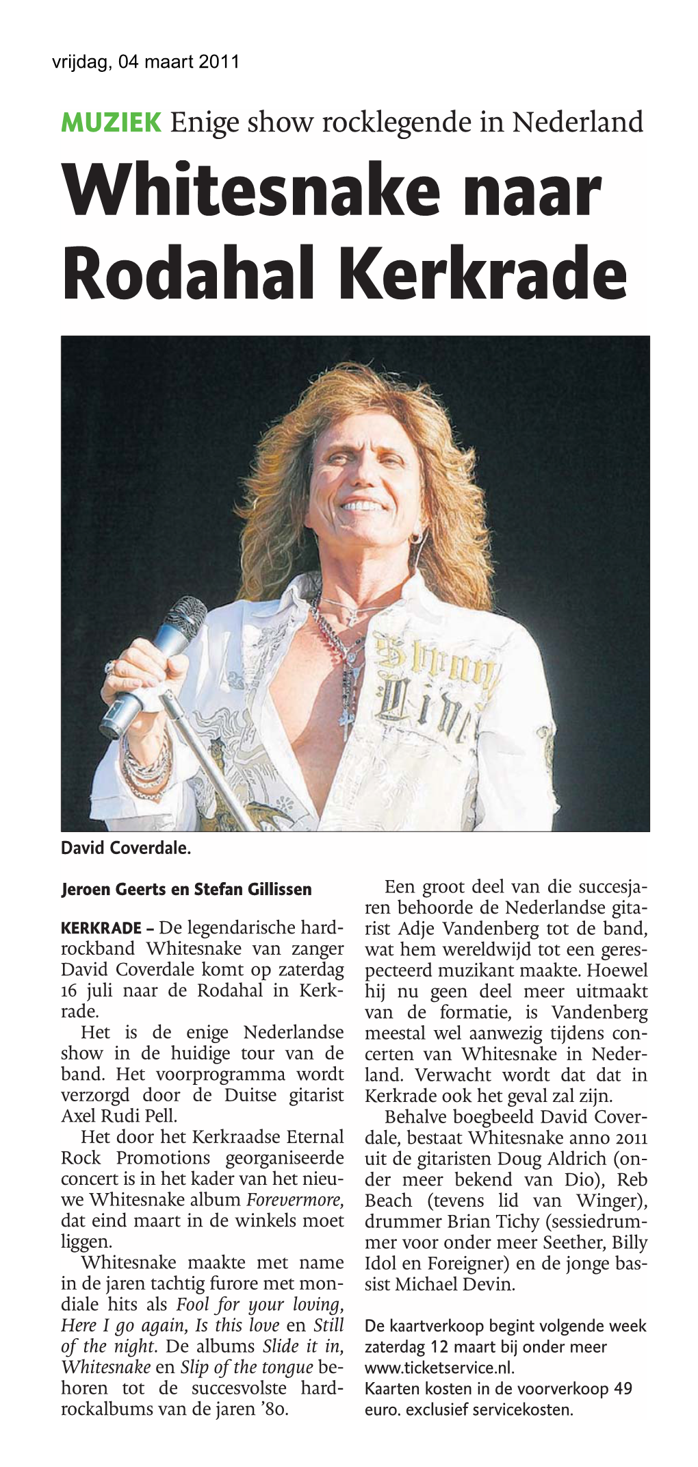 Whitesnake Naar De Rodahal