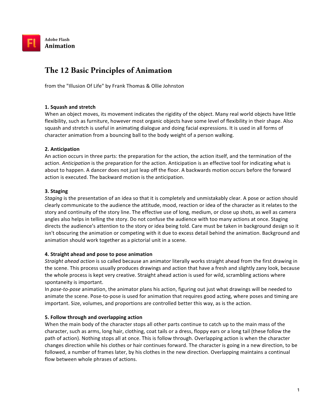 The 12 Basic Principles of Animation from the 