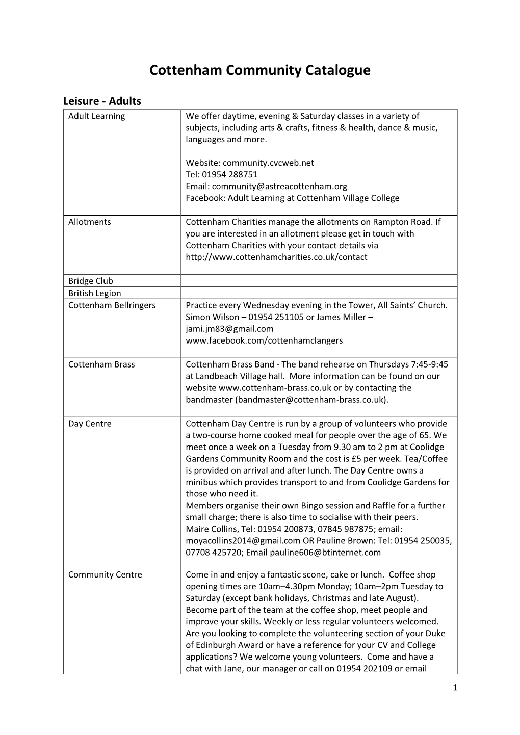 Cottenham Community Catalogue