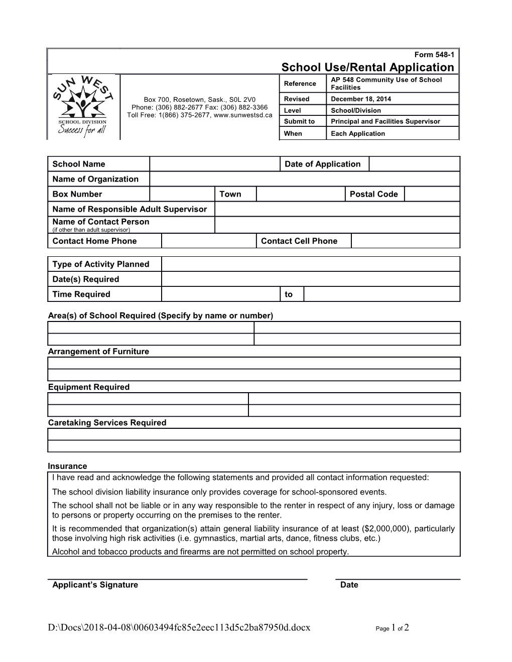 Principal S Report on Damage Or Abuse of School Facilities (Supply Details Below.)