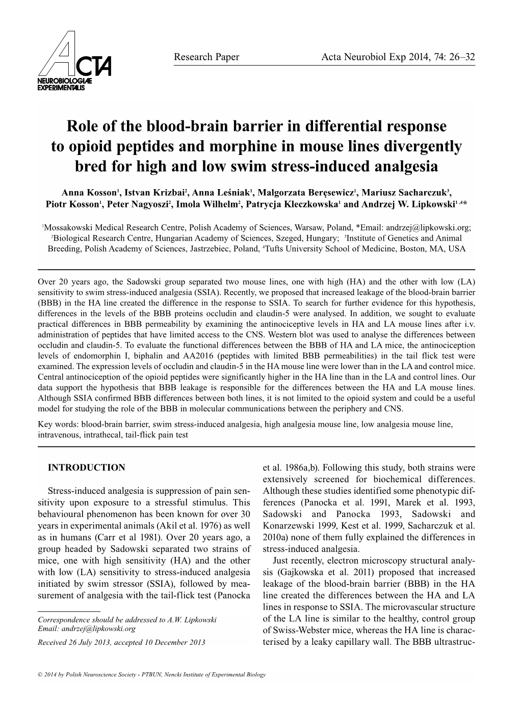 Role of the Blood-Brain Barrier in Differential Response to Opioid