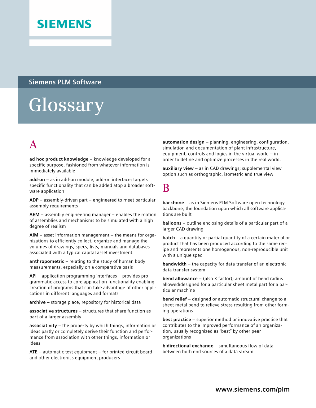 Siemens PLM Software Glossary