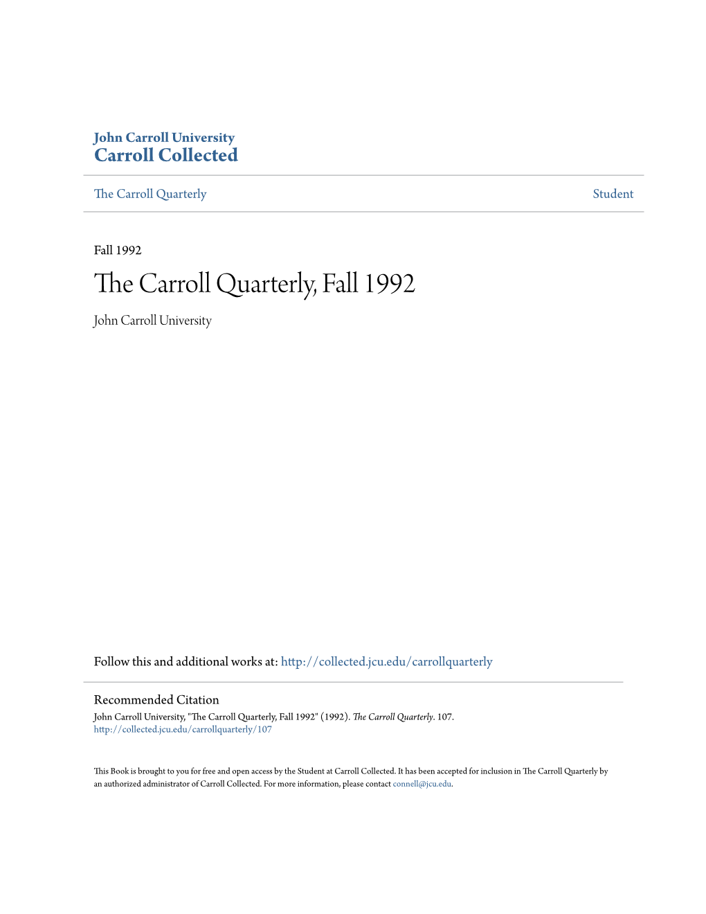 The Carroll Quarterly, Fall 1992