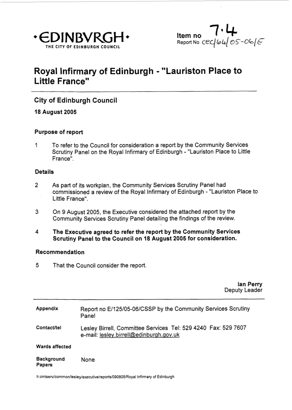 Royal Infirmary of Edinburgh - "Lauriston Place to Little France"