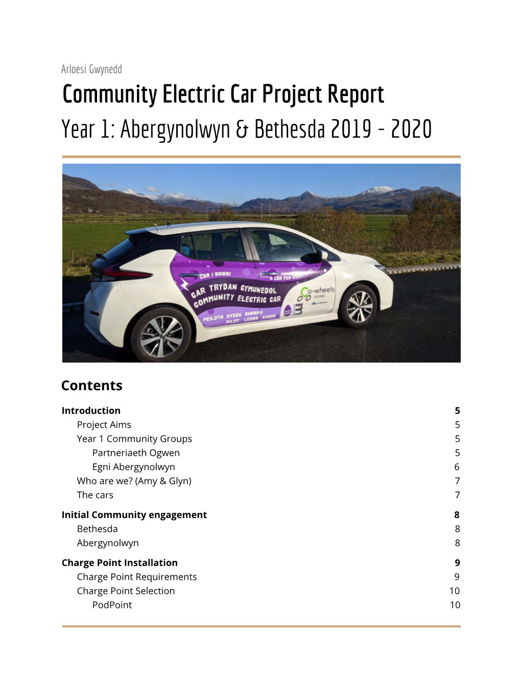 Community Electric Car Project Report Year 1: Abergynolwyn & Bethesda