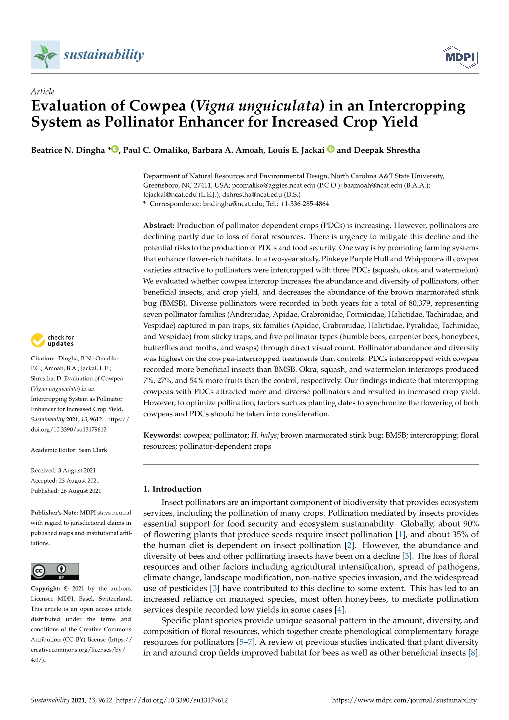 In an Intercropping System As Pollinator Enhancer for Increased Crop Yield