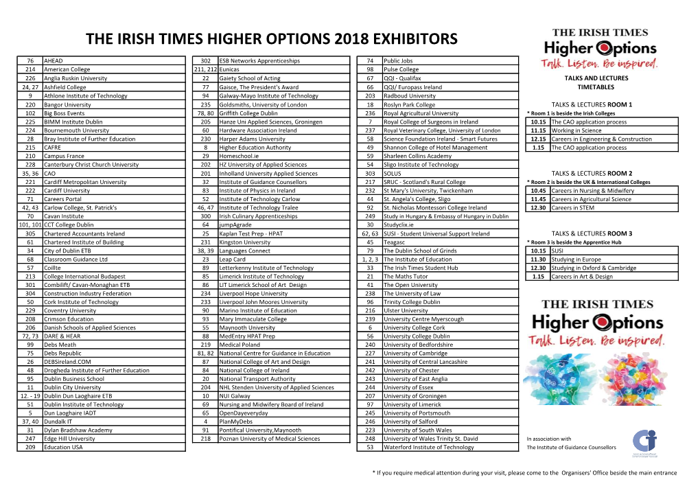The Irish Times Higher Options 2018 Exhibitors