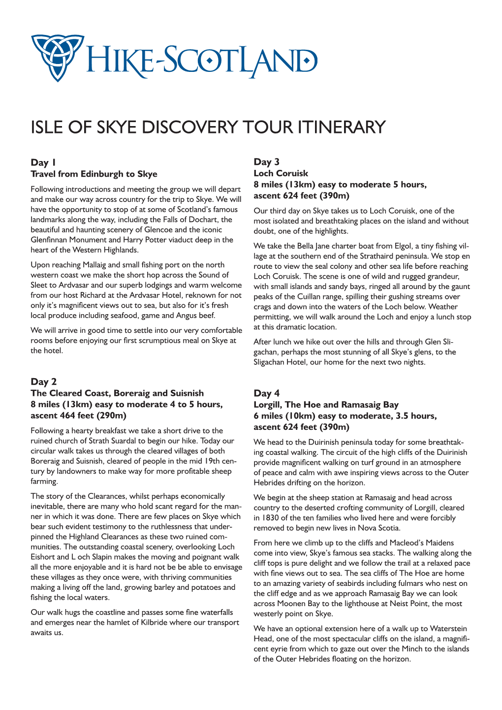 Isle of Skye Discovery Tour Itinerary