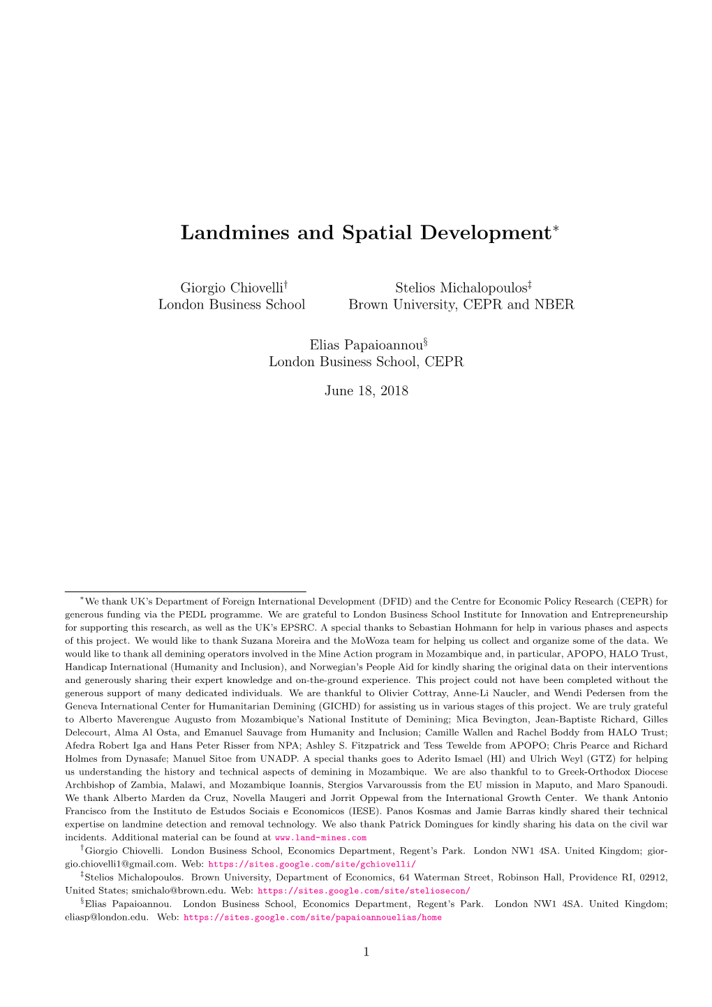 Landmines and Spatial Development∗