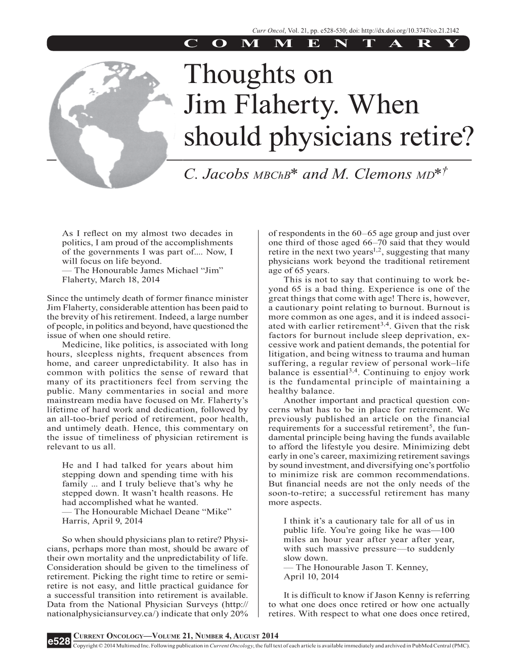 Thoughts on Jim Flaherty. When Should Physicians Retire?