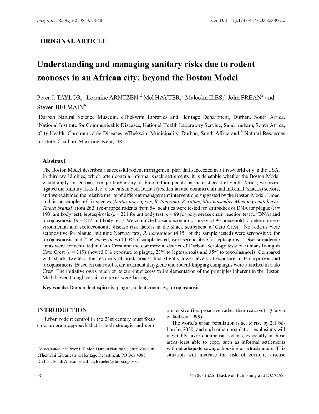 Understanding and Managing Sanitary Risks Due to Rodent Zoonoses in an African City: Beyond the Boston Model